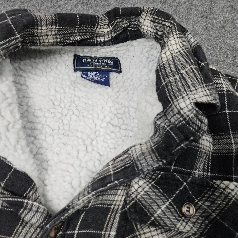 Vintage Shirt Jacket Mens XL Black Plaid Sherpa Lined Shacket Flannel Workwear